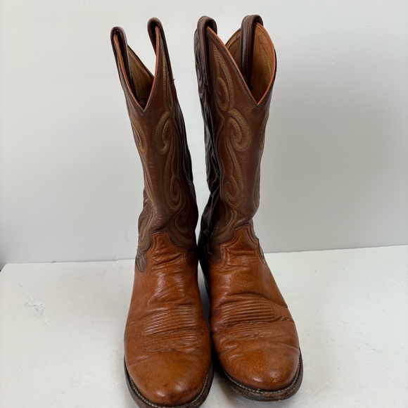 Vintage Tony Lama Brown Smooth Ostrich Leather Cowboy Boots 8437 Mens Size 7 D - Picture 4 of 16